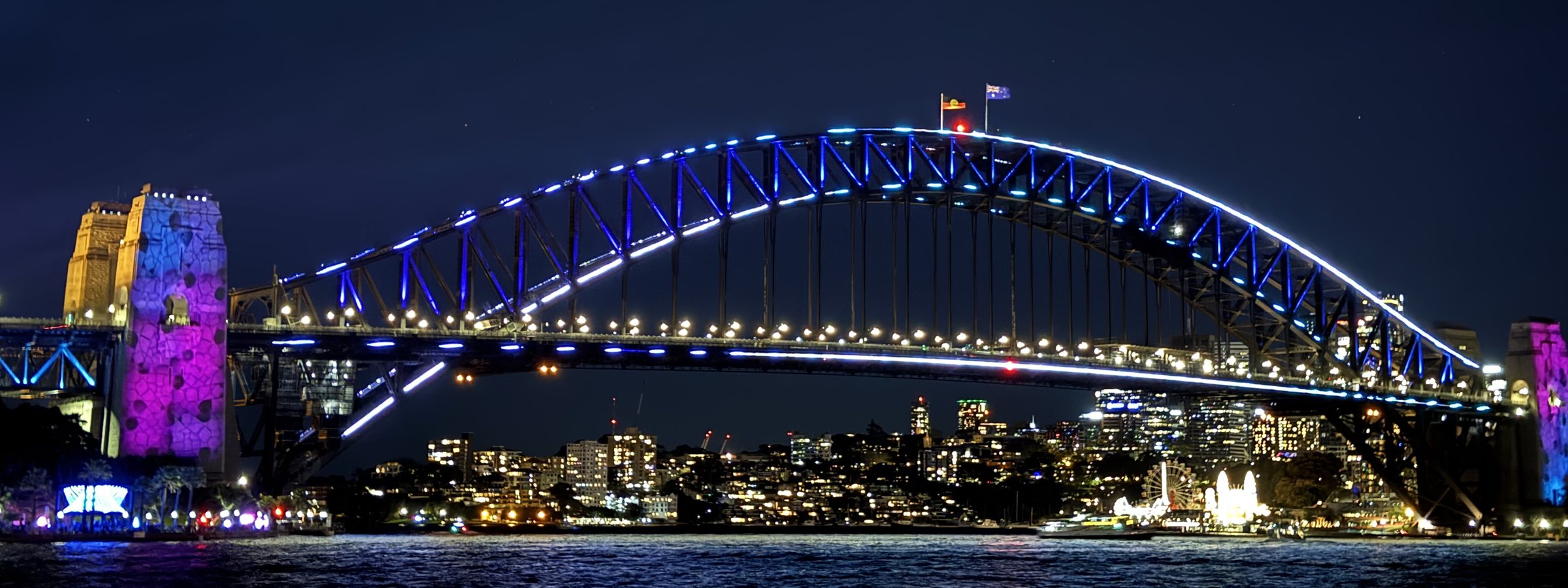 Sydney Harbour Bridge lit up at night
