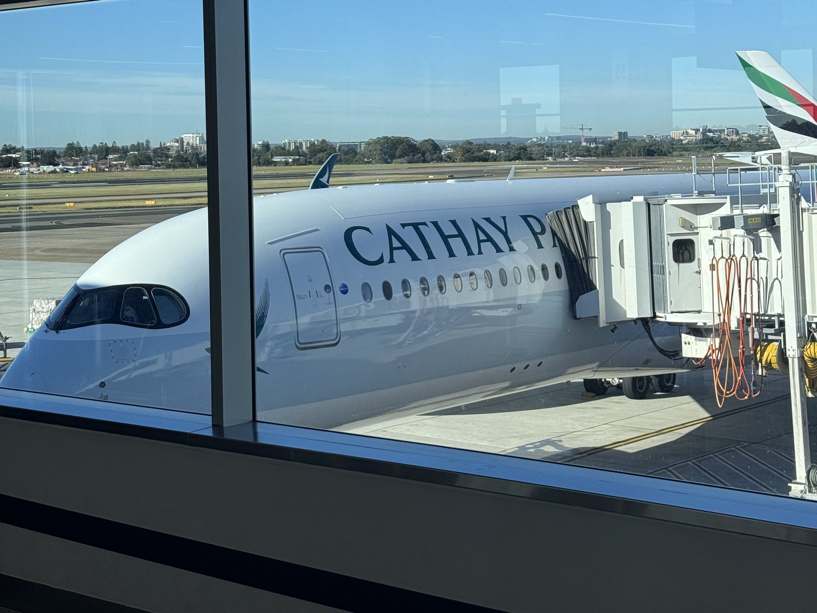 Cathay Pacific airliner at the gate